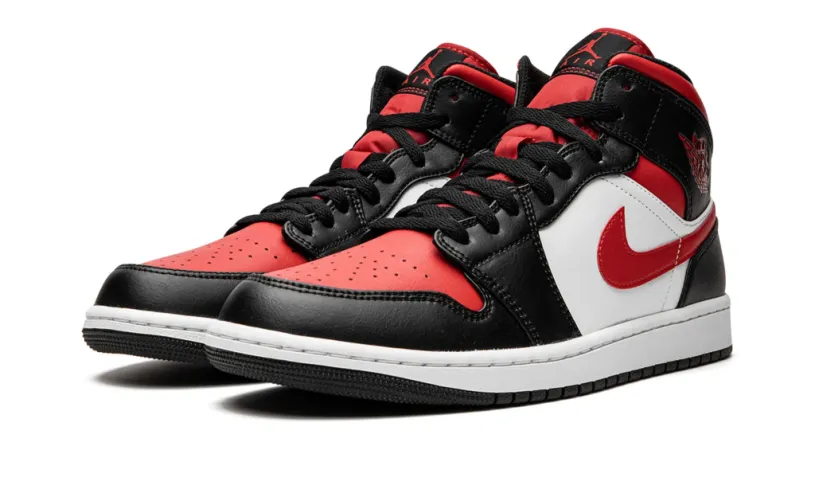 Air Jordan 1 Red Black And White Mid 'Bred Toe' Reps 