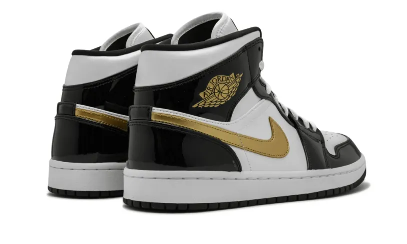 Air Jordan 1 Mid Se Men's Shoes Mid SE 'Black Gold Patent Leather' Reps 
