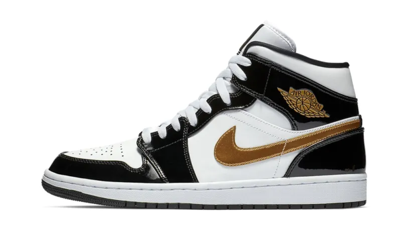 Air Jordan 1 Mid Se Men's Shoes Mid SE 'Black Gold Patent Leather' Reps 